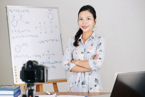 Teacher presenting online lecture