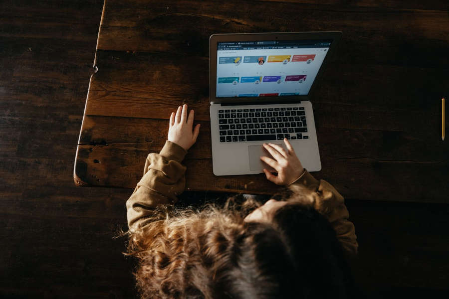 Person sitting at a laptop preparing online assessment
