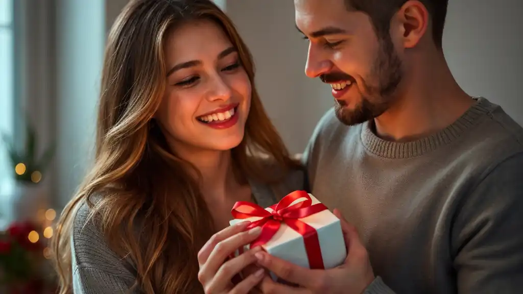 A woman receiving a gift, exploring a quiz to find the perfect present